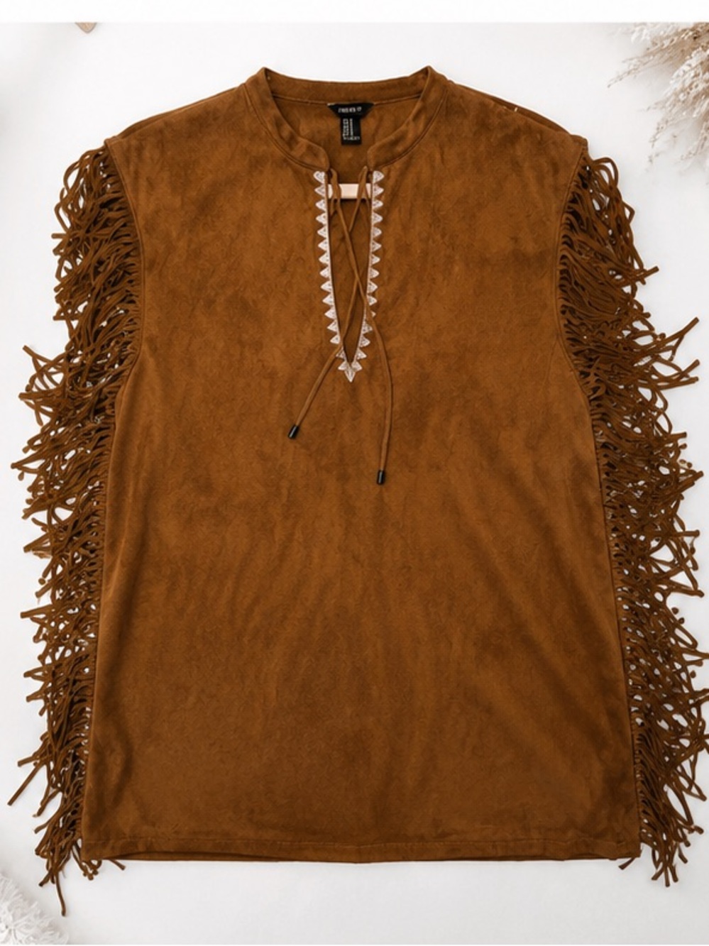Rust Brown Faux Suede Fringe Mod Dress